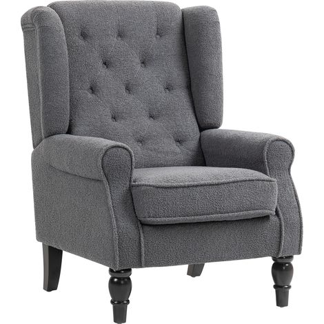 HOMCOM Accent Armchair Home Furniture Retro Tufted Club Fabric Charcoal Grey - 1