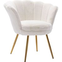 Accent Chair in Faux Fur Modern Vanity Armchair with Unique Petal Backrest Tub Chair for Home Bedroom Living Room, White, Wahson - 1