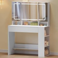 WOLTU Dressing Table, Large Mirror Vanity Makeup Desk Behind the Mirror with Jewelry Storage, Side Storage White - 1