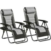 Set of 2 Zero Gravity Heavy Duty Outdoor Garden Reclining Chairs with Padded Seat Black/Grey