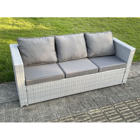 Fimous Light Grey Mixed 3 Seater Lounge Rattan Sofa Patio Conservatory Outdoor Garden Furniture Accessory With Seat And Back Cushion